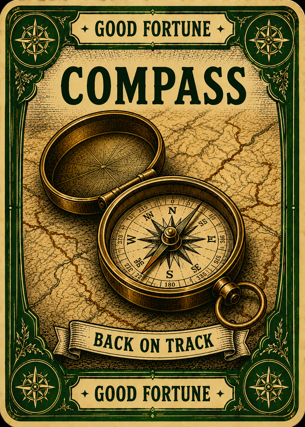 Compass good fortune card, wilderness navigation