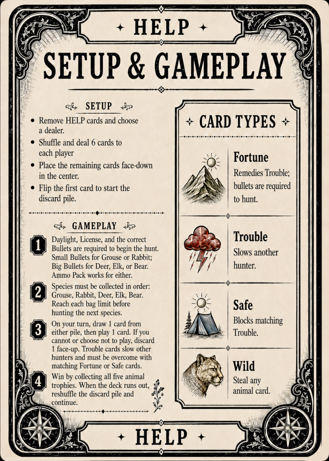 Setup and Gameplay reference card